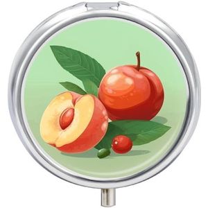 Ronde pillendoos draagbare houder organisator pillendoosje mini metalen medicijndoos perzik fruit bedrukte medicijnpildispenser drie compartimenten voor zak of portemonnee