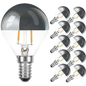 LED filament druppel 2W = 25W E14 hoofdspiegel zilver gloeidraad warm wit
