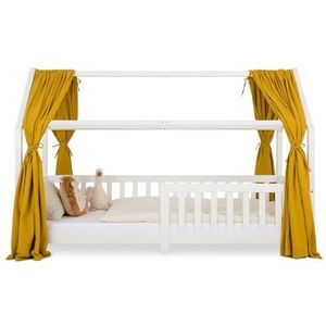 IDIMEX NENA Bedgordijnen, 2 stuks, chiffon, 100% katoen, 125 x 310 cm, voor kinderhutten, lichte en zachte stof, geel