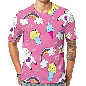 Eenhoorn Ice Cream Rainbow T-shirt voor heren met korte mouwen en ronde hals print casual T-shirt M