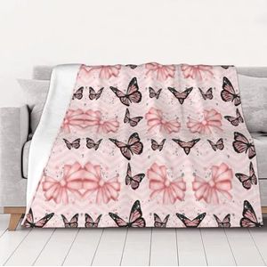 Gezellige vlinder roze deken gooien veelzijdige zachte warme deken flanellen plaids voor bank bank meerdere maten