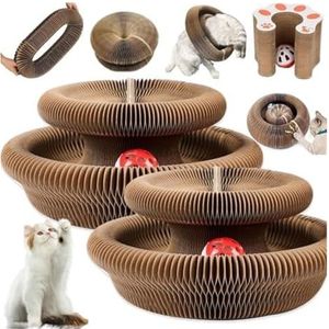 Kitty Kurlz, Kitty Kurlz kattenspeelgoed - Magisch orgaan kattenspeelgoed met speelgoedbelbal, interactieve accordeon kattenkrabpaal, opvouwbaar en draagbaar kattenkrabbord(3pcs