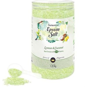 Nortembio Epsomzout 100% Geur Citroen en Kokos 1,25 kg – Natuurlijke Bron van Magnesium | Met Hydraterende Vitamine C en E | Voor Ontspanningsbaden, Spa en Huidverzorging + Gratis E-Book