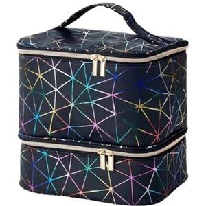 Nagellak-organizer, dubbellaagse draagtas, PU-opbergtas, draagbare nagellak-organizer voor make-up, nagellamp, gelnagels, nagellaksets voor reizen, thuis, zwart, zwart, Eén maat
