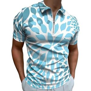Dahlia Pinnata Bloem Turquoise Blauw Grijs Half Zip-up Polo Shirts Voor Mannen Slim Fit Korte Mouw T-shirt Sneldrogende Golf Tops Tees 2XL