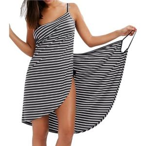 yk8fass Gestreepte Casual Halter Jurk iw-3870, Zwart, S