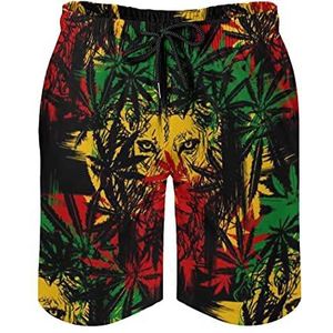 Jamaica Rasta Lion Zwembroek voor heren, bedrukte boardshorts, strandshorts, badmode, badpakken met zakken, XL
