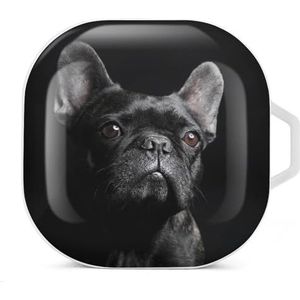 Portret van zwarte Franse Bulldog oordopjes hoesje compatibel met Samsung harde beschermhoes witte stijl