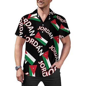 Vlag van Jordanië casual overhemden met knopen voor heren, korte mouwen, Cubaanse kraag, T-shirts, tops, Hawaiiaans T-shirt, 4XL