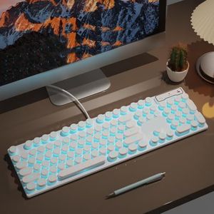 QPSJXN GX330 GX330 Bedraad Gaming Toetsenbord met Ergonomisch Ontwerp Achtergrondverlichting voor Office en Windows Oploper en PC (wit-blauw licht)