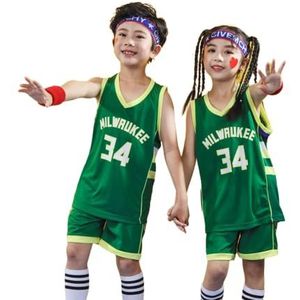 ENIXWH Mouwloos basketbalshirt voor kinderen, kleding, mesh, vest, uniform, bovendeel en shorts, jongens, kinderen, zomerkleding, set 1-15 jaar, groen, 2XL (155-165CM)