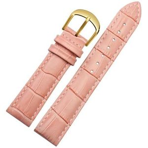 Leren horlogebanden， Leren horlogeband 10-22mm Leren vervangende horlogeband met roestvrijstalen gesp(Pink Gold,16mm)