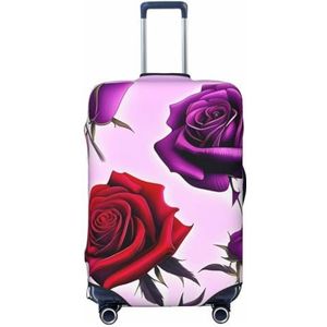 RLDOBOFE Reisbagagehoes Elastische Bagagehoezen Rode en paarse rozen Koffer Cover Bagages Protector voor Reizen Anti-Kras Koffer Covers voor Volwassenen Wasbare Bagages Decoratief, Zwart, S