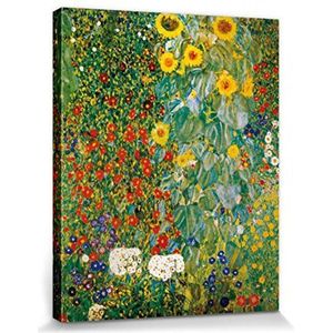 1art1 Gustav Klimt Poster Kunstdruk Op Canvas Cottage Garden With Sunflowers, 1905-06 Muurschildering Print XXL Op Brancard | Afbeelding Affiche 50x40 cm