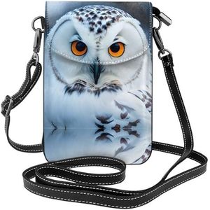 Snowy Owl Eyes Stijlvolle Lederen Crossbody Flip Case, Vrouwen Ruime Telefoon Tas Mobiele Telefoon Case Tas