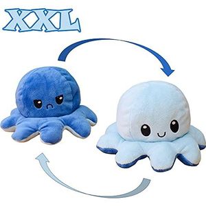 Kunstify Octopusknuffel, extra groot, van pluche, geeft je stemming weer, voor kinderen, 40 cm, lichtblauw/blauw