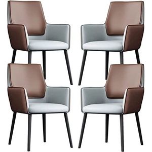 GEIRONV Set van 4 lederen eetkamerstoelen, koolstofstalen poten balie lounge receptie stoel keuken armleuningen rugleuning stoelen Eetstoelen (Color : Gray+brown, Size : 82 * 46 * 42cm)