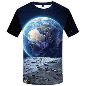 3D Geprint T-Shirt,Creatief Printen 3D T-Shirt Persoonlijkheid Universum Planeet Patroon Ronde Hals T-Shirt Eenvoudige Mode Zomer Korte Mouw Geschikt Voor Fitness Casual Run, Xxl