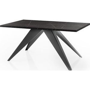 WFL GROUP Eettafel Vance in moderne stijl, rechthoekige tafel, uittrekbaar van 160 cm tot 260 cm, gepoedercoate zwarte metalen poten, 160 x 90 cm (zwart marmer, 160 x 90 cm)