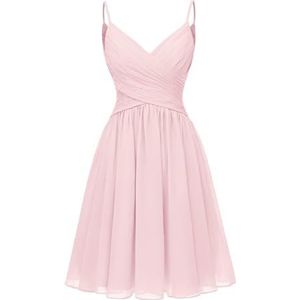 HPPEE Afstuderen jurk off-shoulder thuiskomst jurken voor junior korte rok met zakken WYX548, Blush Roze, 48 grote maten