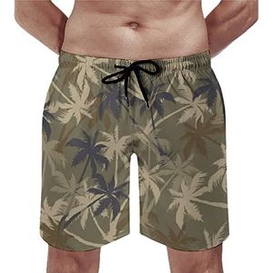 Palm Tree Camouflage Zwembroek voor heren, casual strandshorts met compressieling, sneldrogende badmode met zakken, XS