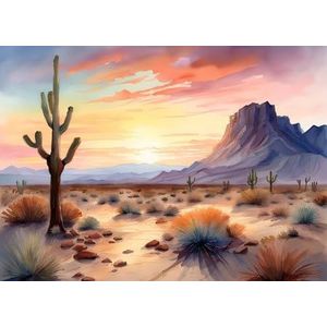 adrium Canvas-afbeelding 100 x 70 cm: Mojave-woestijn aquarel schilderij USA bij zonsopgang (214283080)