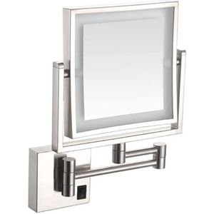 Make-up Spiegel Vanity Spiegel aan de muur gemonteerde spiegel, Vierkante Dubbelzijdige LED Make-up Spiegel Opvouwbaar Telescopische Spiegel Badkamer Verzorgende Schoonheidsspiegel met Lichte Cosmetic