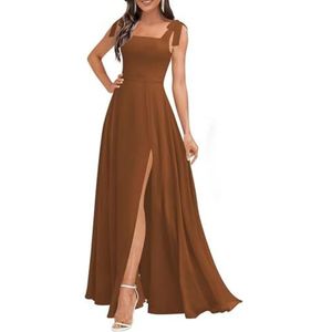 Chiffon bruidsmeisjesjurken voor dames, met spleetplooien, formele avondjurken, grote maten, Verbrand Oranje, 32