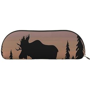 IguaTu Herten Mountain Pine Tree Wilderness Lederen Potlood Pouch - Cosmetische tas met gladde ritssluiting - Muntentas - Kantoorbenodigdheden Organizer, Goud, Eén maat, Schooltas