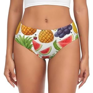 ERSDWRE Verse Sappige Vruchten Ananas Bessen Druif Oranje Print Womens Ondergoed Omen Slips Katoen Ondergoed Voor Vrouwen Vrouwen Slipje Zacht Ademend, Zwart, 3XL