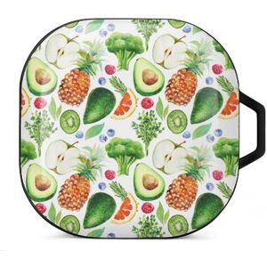 Aquarel Avocado Broccoli Ananas Oordopjes Hoesje Compatibel met Samsung Hard Shell Beschermhoes Zwart-Stijl