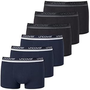 Uncover by Schiesser - Heren 6 stuks - Retro Pants/Boxershorts - Onderbroek zonder gulp - Katoen - Zachte tailleband, 6 x zwart/blauw., 3XL