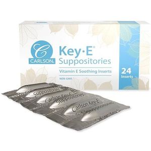 Carlson - Key-E zetpillen, 30 IU Vitamine E zetpository, Lubricates Dry Areas, behandeling voor vrouwen en mannen, vaginaal en rectaal, 24 tellen