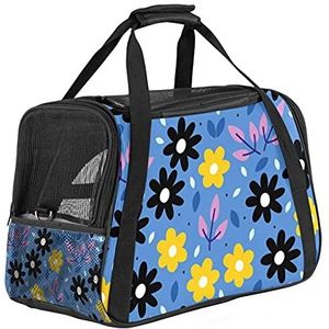 Reistas voor huisdieren, draagbare huisdierentas - Opvouwbare stoffen draagtas voor huisdieren Reistas Blauwe bloemenbloem met bladeren
