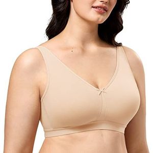 AISILIN Vrouwen Draadloze Plus Size BH Katoen Ondersteuning Comfort Ongevoerd Slapen Beige 110B