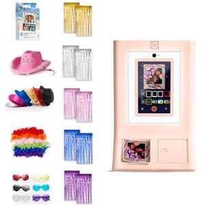 HP Sprocket Fotohokje Instant kleurenfotoprinter (Roze) + Zinkpapier (100 vellen) + Fedora (6) + Brillen (6) + Boas (6) & meer