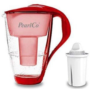 PearlCo - Glas Waterfilter (rood) met 1 universal classic filterpatroon - past bij Brita Classic