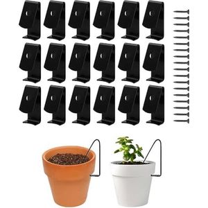 Qivine 18 stuks plantenclips, plantenwandhouder, kleipothanger, plantenhouder, plantenhanger, voor wandhouder 15-20 cm, terracotta, pot, bloempot, tot 20 kg (zwart)