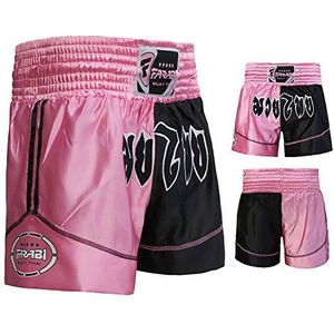 Farabi Sports Muay Thai Shorts MMA Kickboxing Martial Arts Short (S, Pink/Black)
