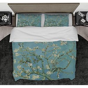 HOBBOY Witte bloemen dekbedovertrekset, 3 stuks, van Gogh, kunst, esthetisch, dekbedovertrek, 2 kussenslopen, elegante blauwe beddengoedsets, 3 stuks, 220 x 240 cm