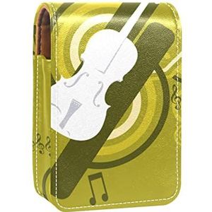 Gitaar Muziek Draagbare Lipstick Case voor Reizen,Mini Lipstick Opbergdoos met Spiegel voor Vrouwen Dames, Lederen Cosmetische Pouch, Meerkleurig, 9.5x2x7 cm/3.7x0.8x2.7 in