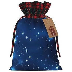 Blauwe glanzende sterren patroon herbruikbare geschenktas-trekkoord kerstcadeau tas, perfect voor feestelijke seizoenen, kunst & ambachtelijke tas