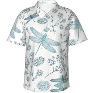 ERSDWRE Dragonfly Print Heren Korte Mouw Button-Down Shirts Casual Zomer Strand Shirts Hawaii Shirt voor Mannen, Zwart, L