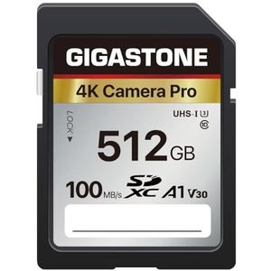 Gigastone SDXC-geheugenkaart 512 GB, 4K Pro-serie, overdrachtssnelheid tot 100 MB/s. Compatibel met Canon Nikon Sony Camcorder, A1 V30 UHS-I klasse 10 voor 4K UHD-video