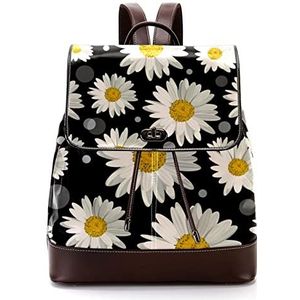 Gepersonaliseerde casual dagrugzak tas voor tiener reizen business college wit madeliefje bloemen patroon zwart, Meerkleurig, 27x12.3x32cm, Rugzak Rugzakken