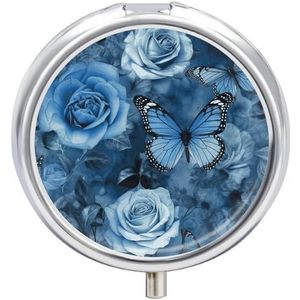 Blauwe roos kleine pillendoos 3 roosters reizen pillendoosje draagbare dagelijkse pillenorganizer met anti-mengend ontwerp gemakkelijk op te halen medicijnen voor medicijnen, vitaminen, supplementen