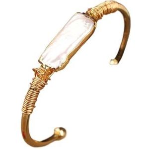 Natuurlijke Turkoois Chunky Kralen Gouden Open Manchet Armband for Vrouwen Barokke Parel Kralen Open Armband Bangle Sieraden (Color : Pearl Gold-01)