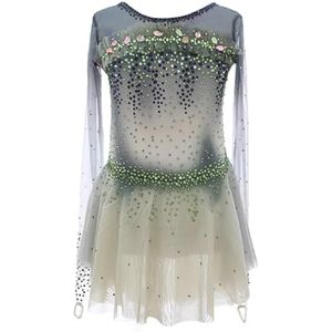 Kunstschaatsjurk For Meisjes Lange Mouwen Verloop Mesh Patchwork IJsdansoutfits For Wedstrijden(4XL)