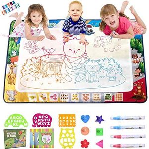 MOONTOY Aqua Doodle Tekening Mat Grote Zoo Water Coloring Schrijven Schilderen Doodle Board voor Kinderen Peuter, Mess-Free Educatief Speelgoed Gift met 4 Magische Pennen/5 Tekening Mallen /3 Dieren