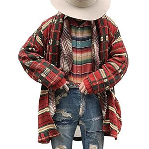 YAODAMAI Herenmode geruit gebreid vest lang los groot formaat sweaterjack, Rood2, M